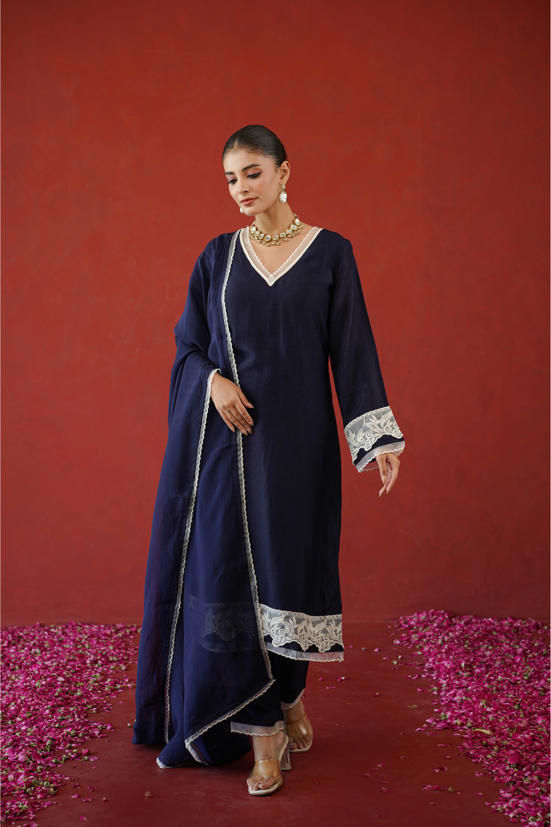 Navy Blue Floral Suit Set