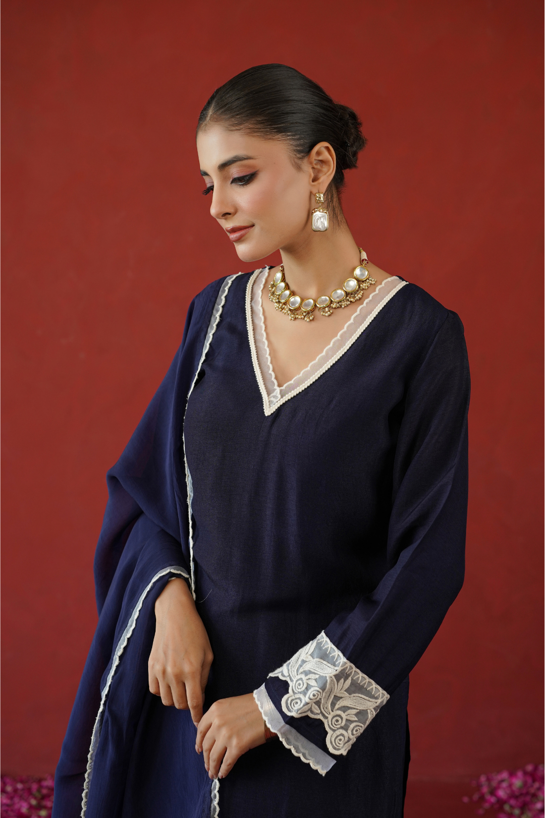 Navy Blue Floral Suit Set