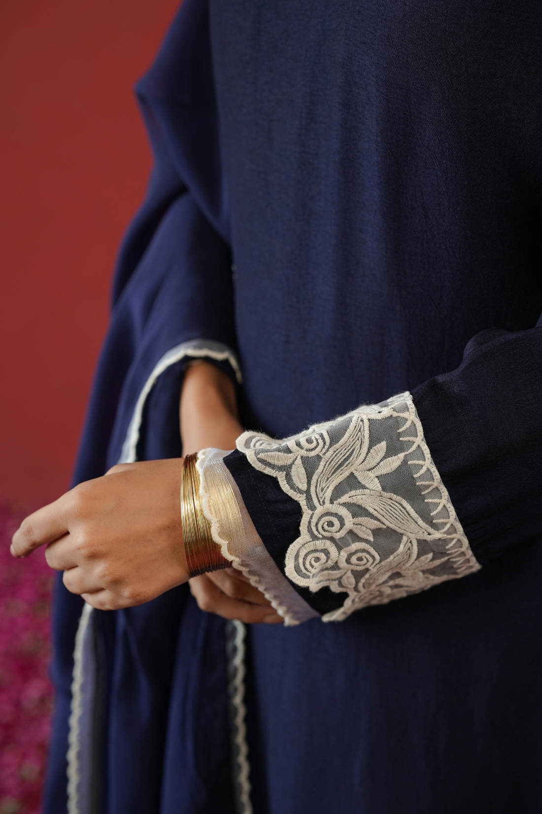Navy Blue Floral Suit Set