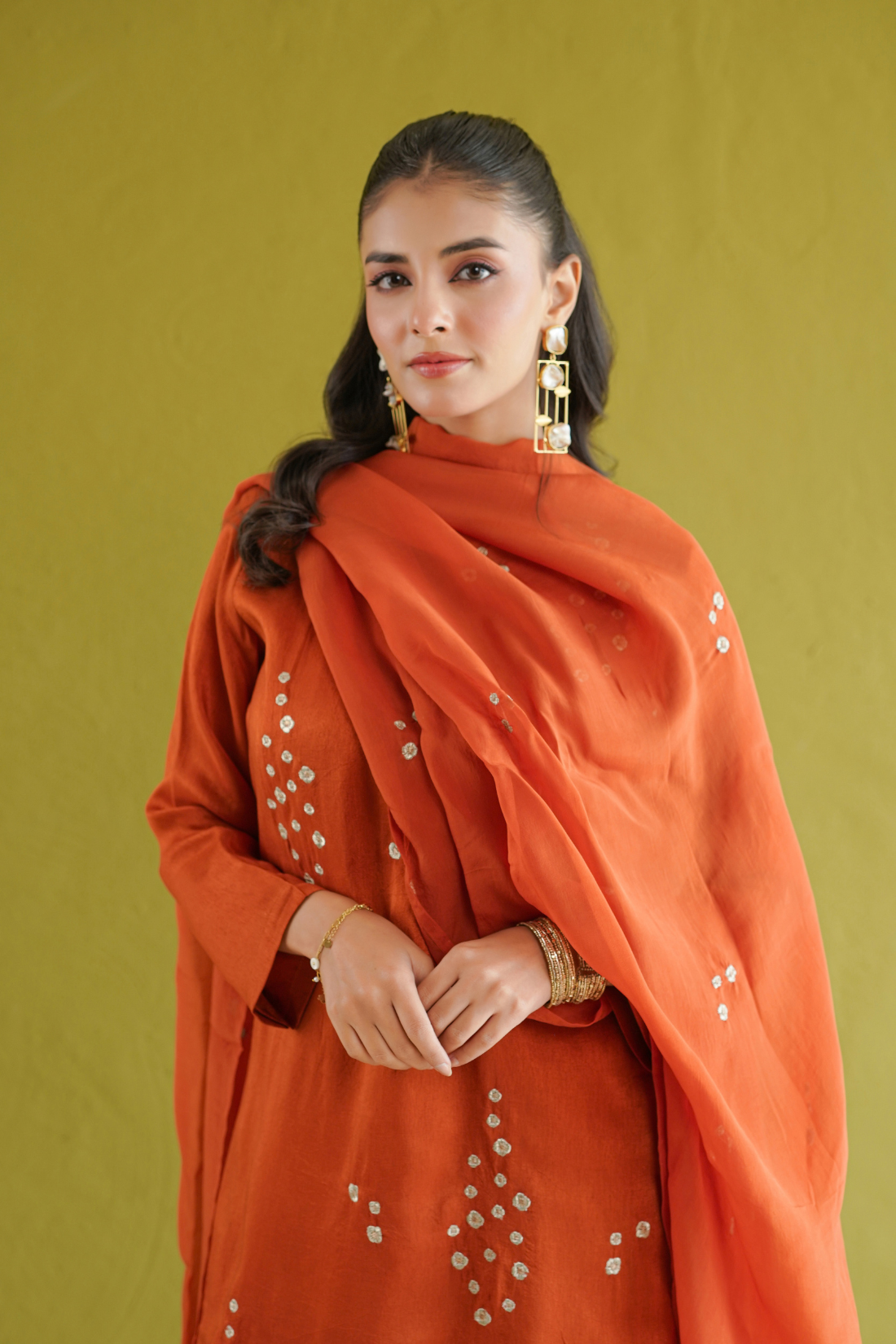 Rust Embroidered Farshi Set