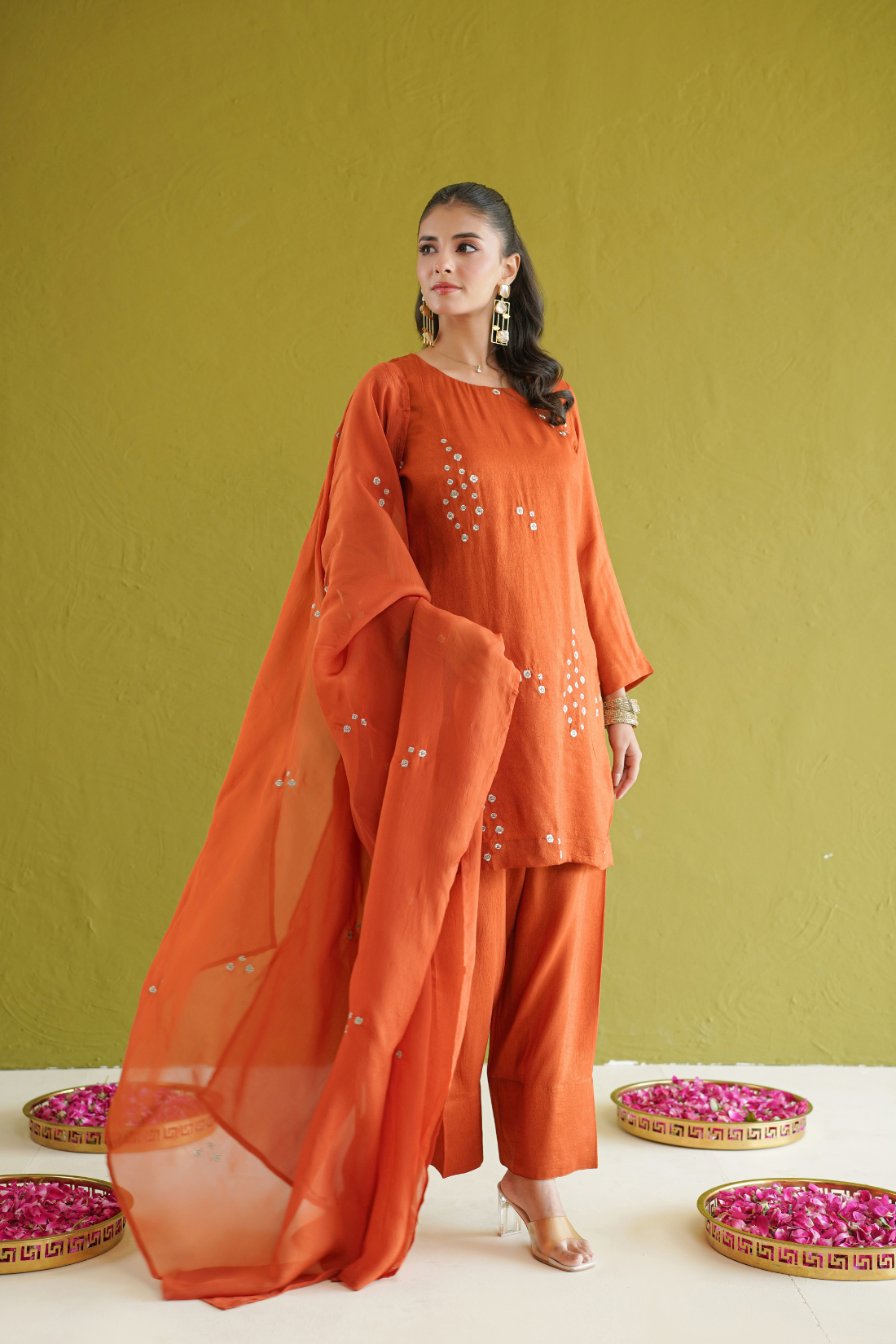 Rust Embroidered Farshi Set