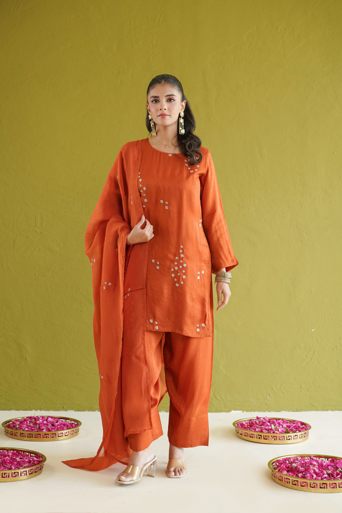 Rust Embroidered Farshi Set