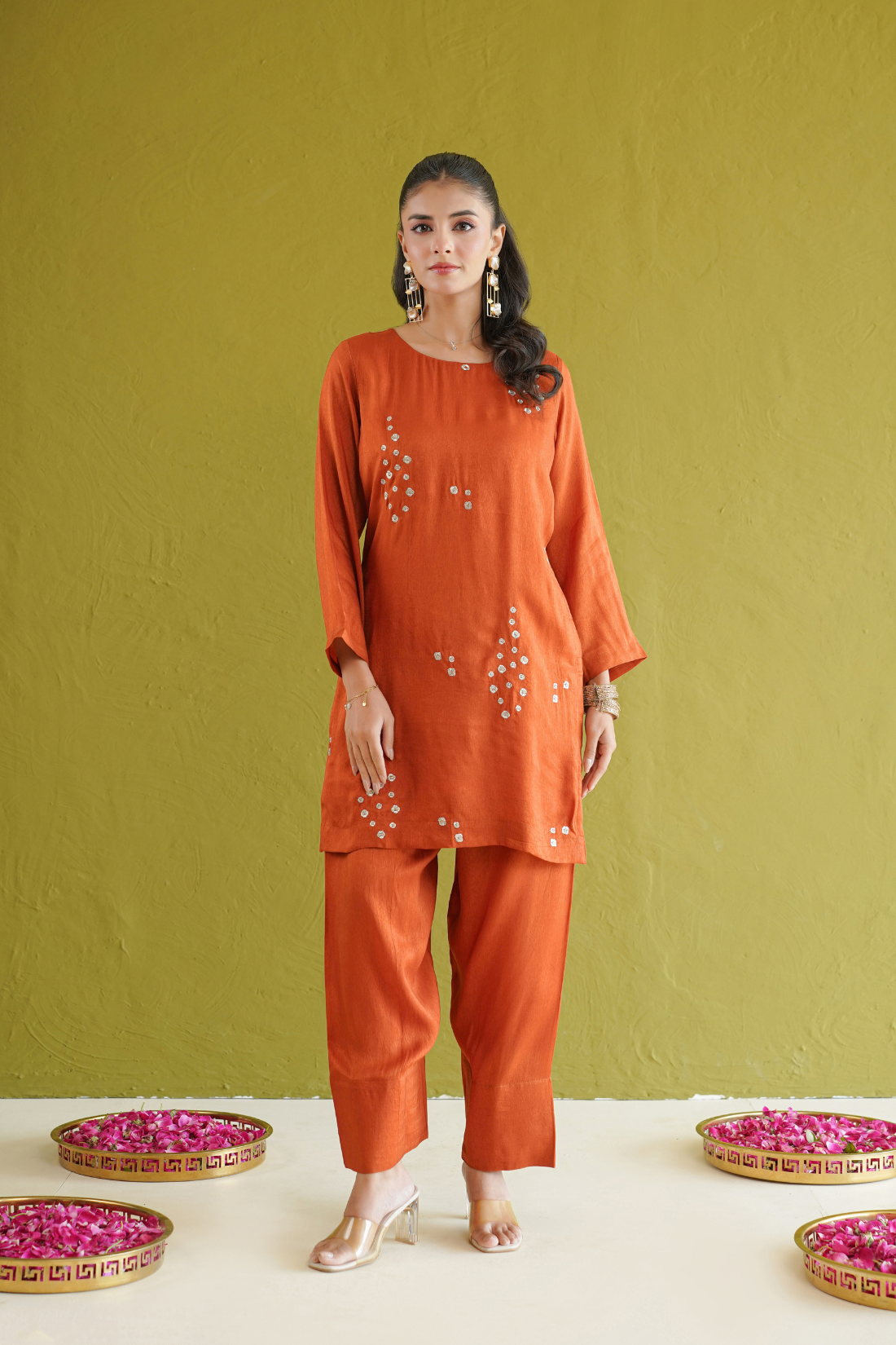 Rust Embroidered Farshi Set