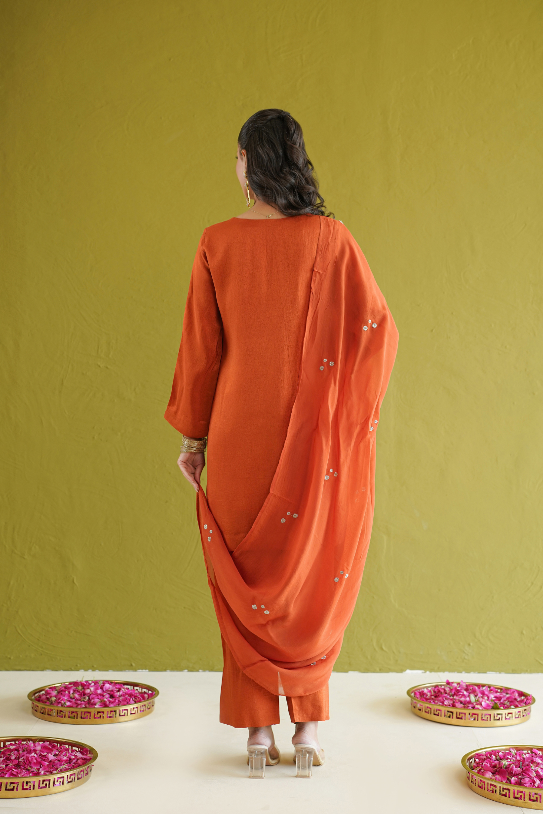 Rust Embroidered Farshi Set