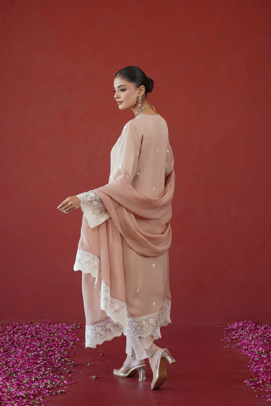 Blush Pink Floral Lace Suit Set