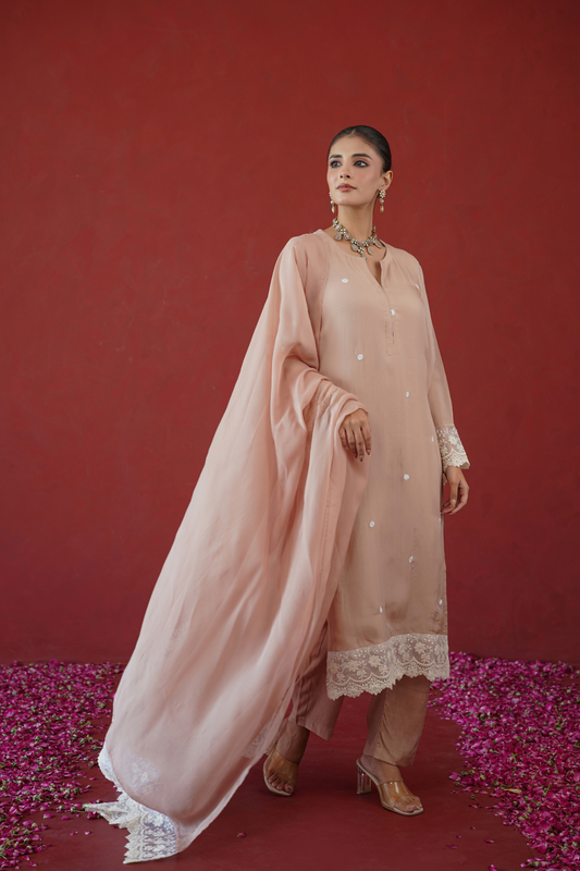 Blush Pink Floral Lace Suit Set