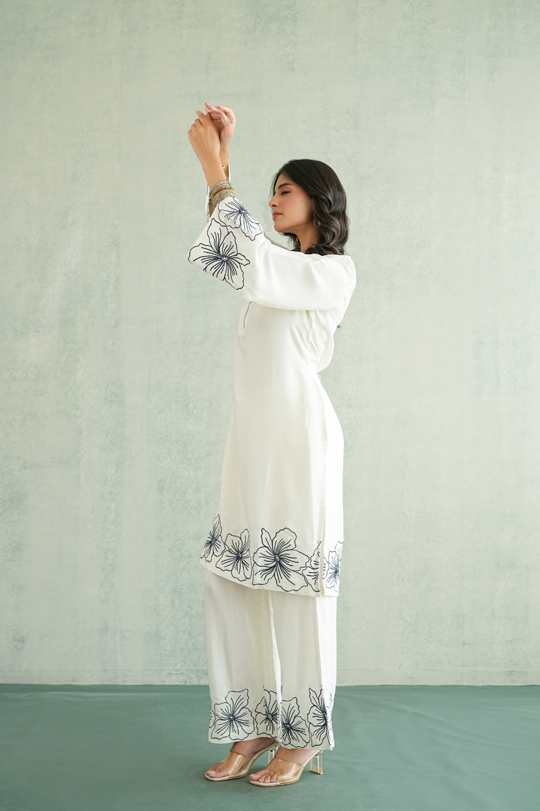 White Floral Embroidered Coord set