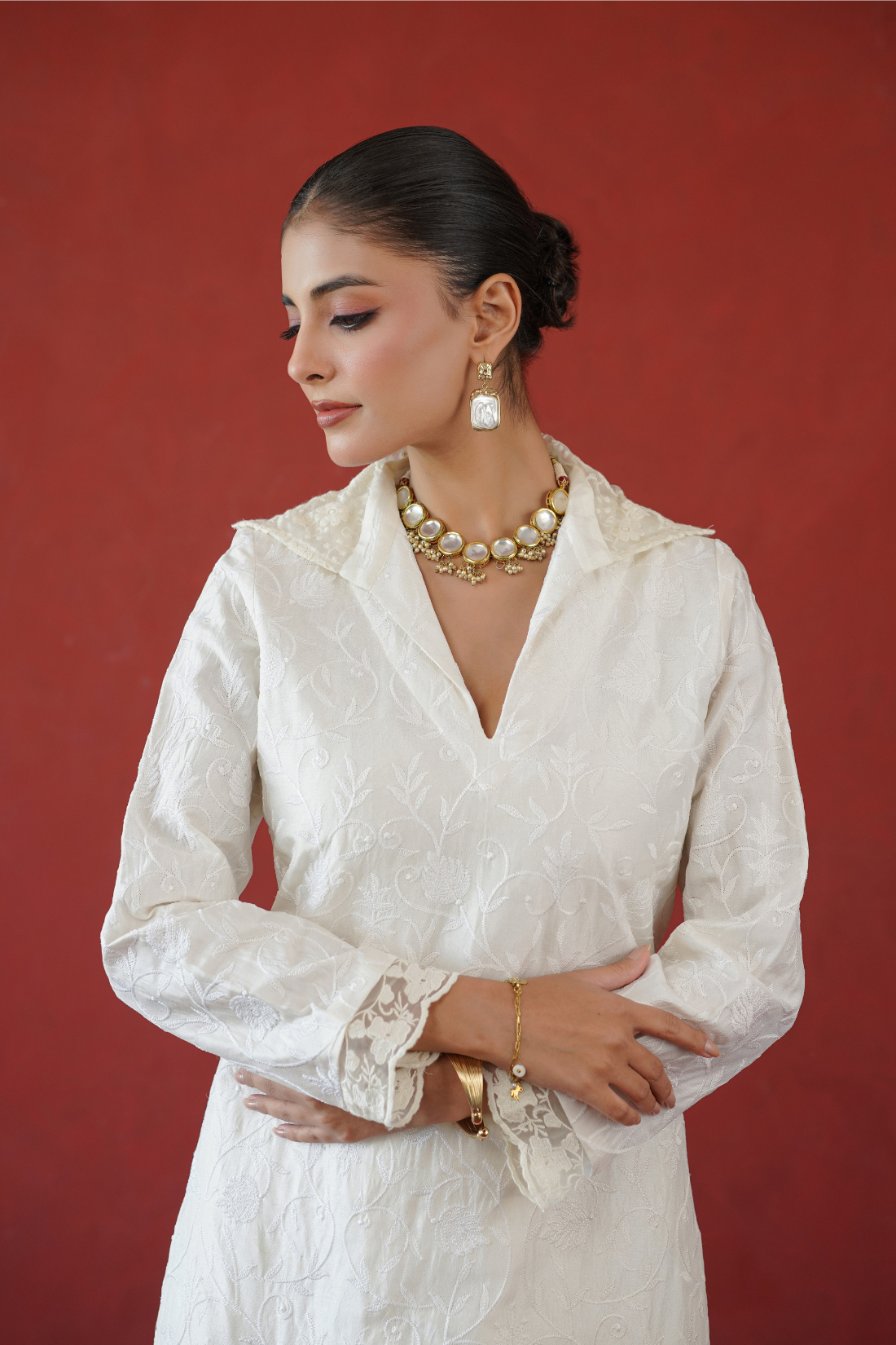 Ivory Thread Embroidered Tunic Set
