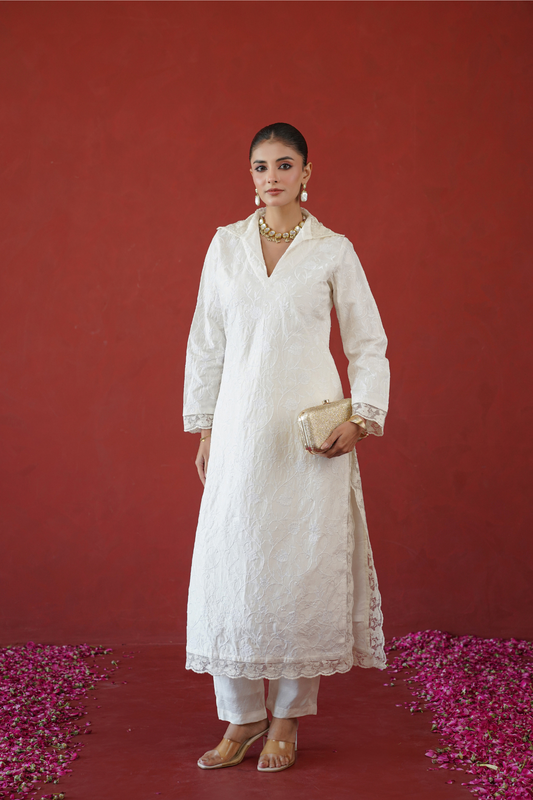 Ivory Thread Embroidered Tunic Set