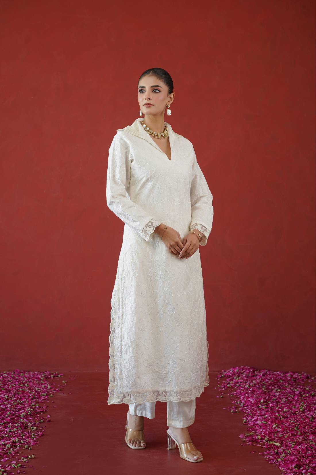 Ivory Thread Embroidered Tunic Set