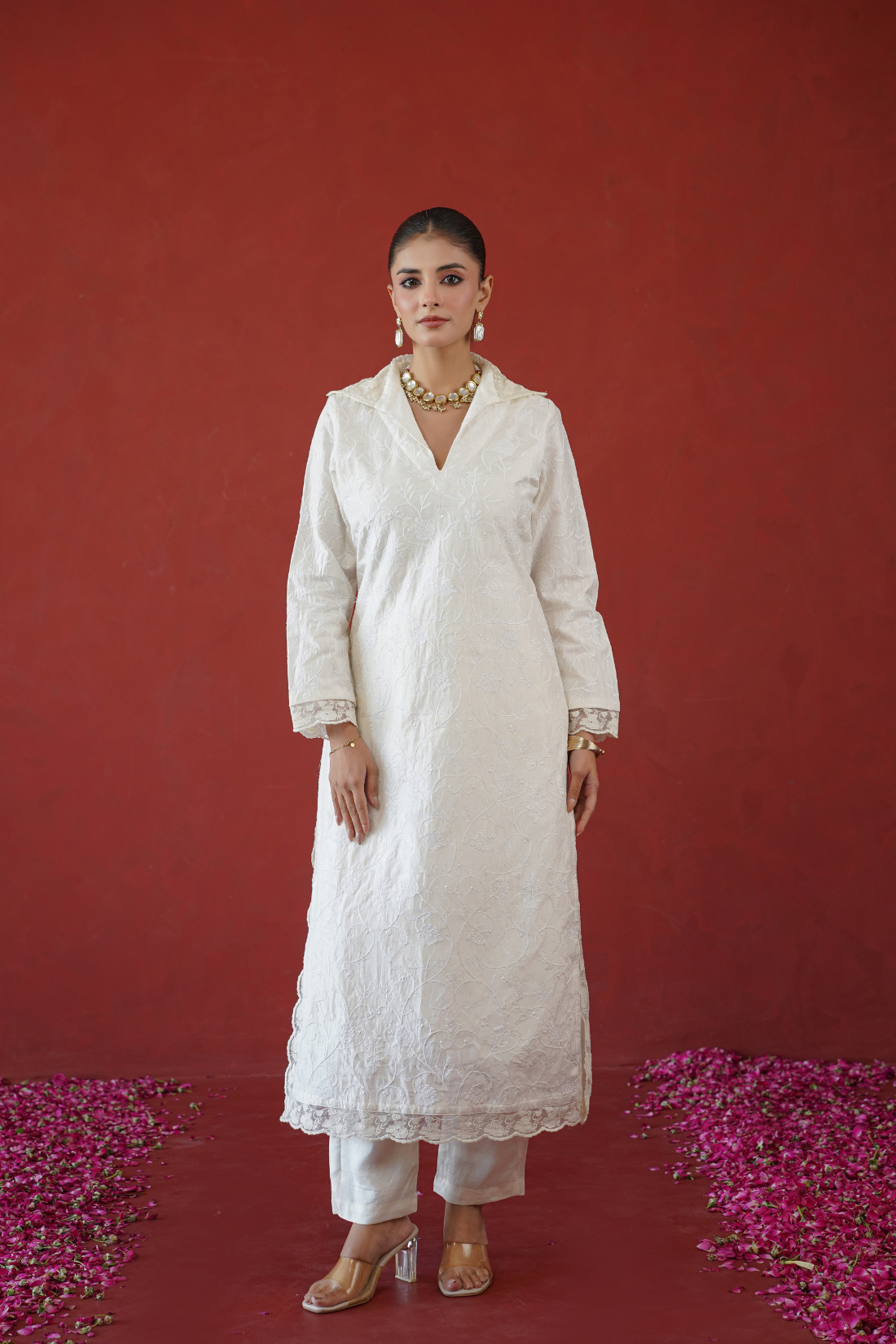 Ivory Thread Embroidered Tunic Set