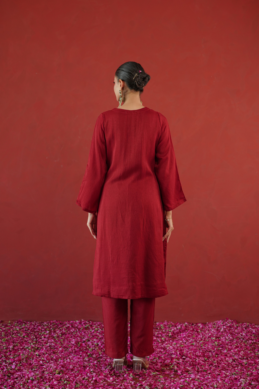 Red Zari Embroidered Tunic Set