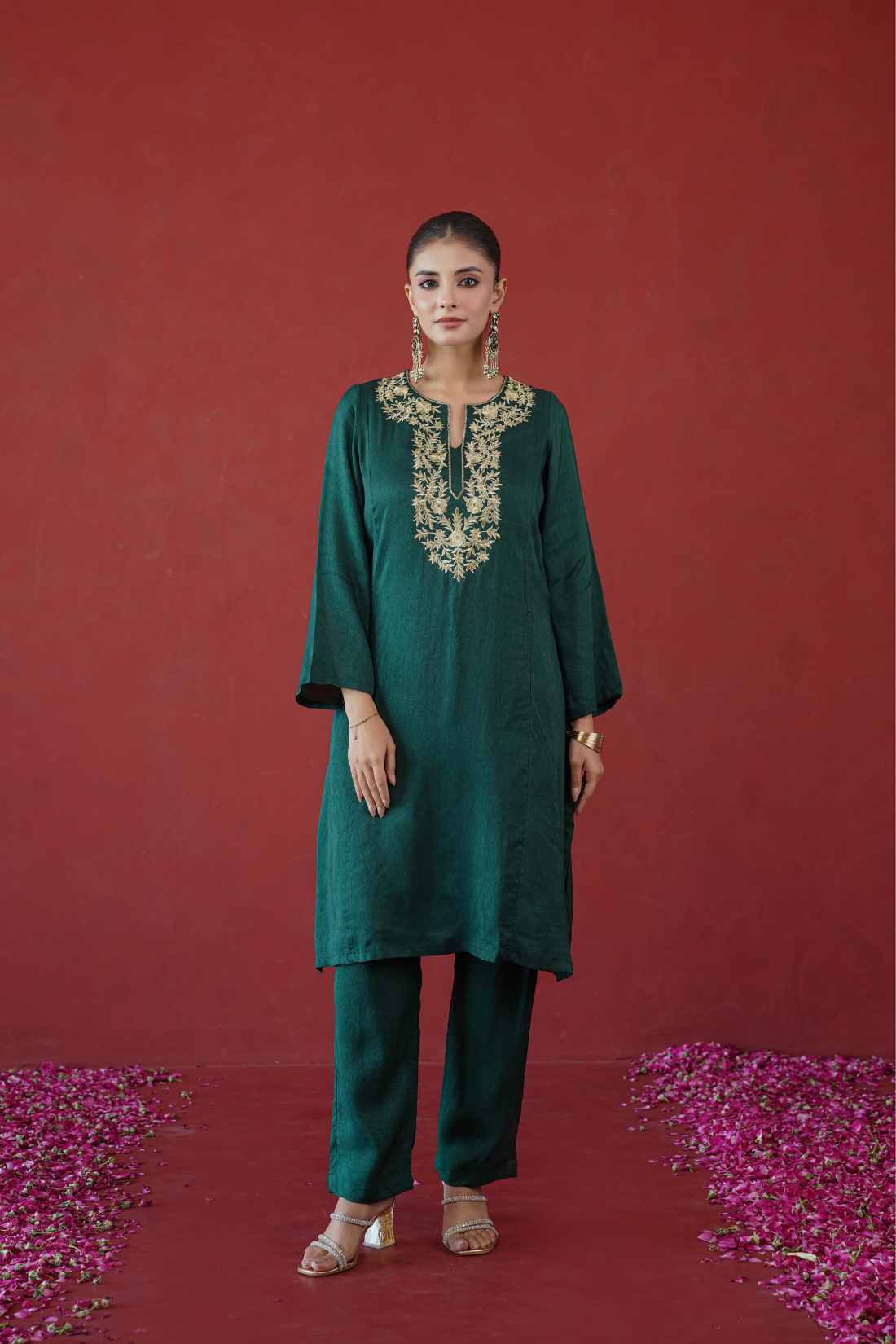 Green Zari Embroidered Tunic Set