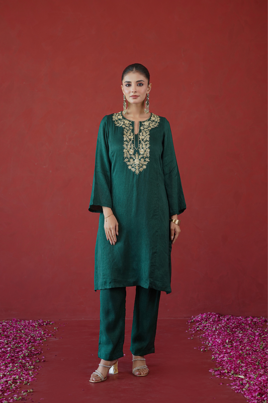 Green Zari Embroidered Tunic Set