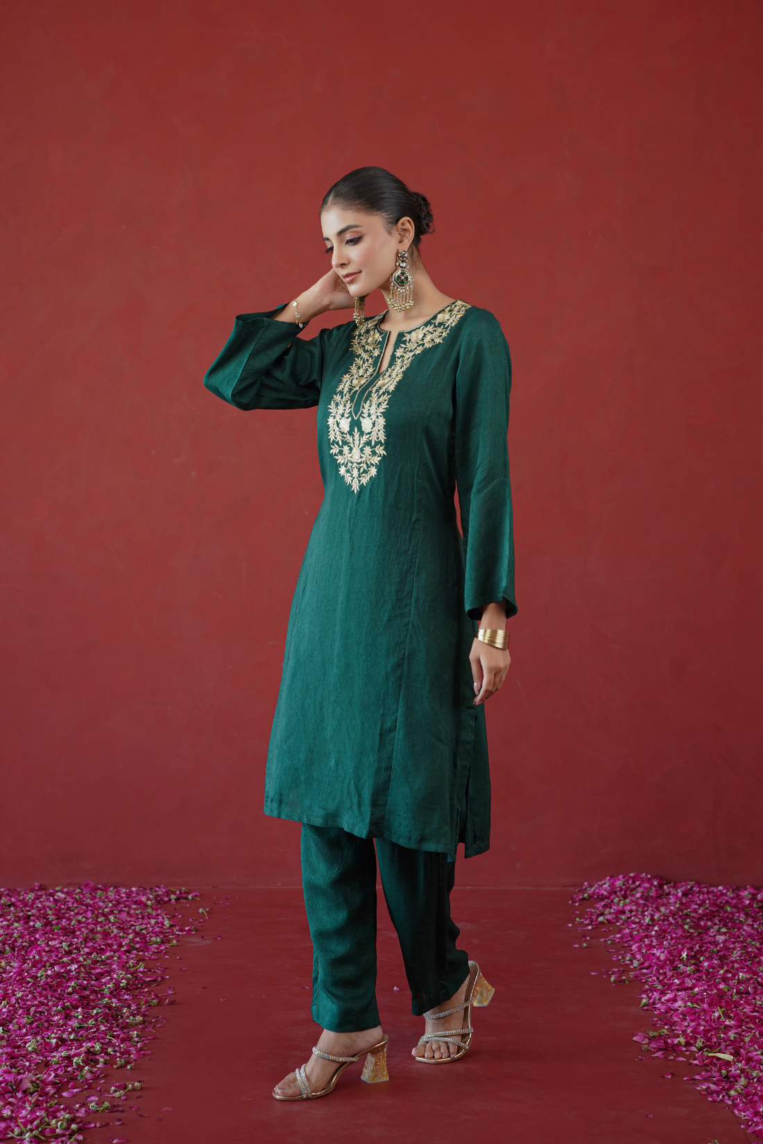 Green Zari Embroidered Tunic Set