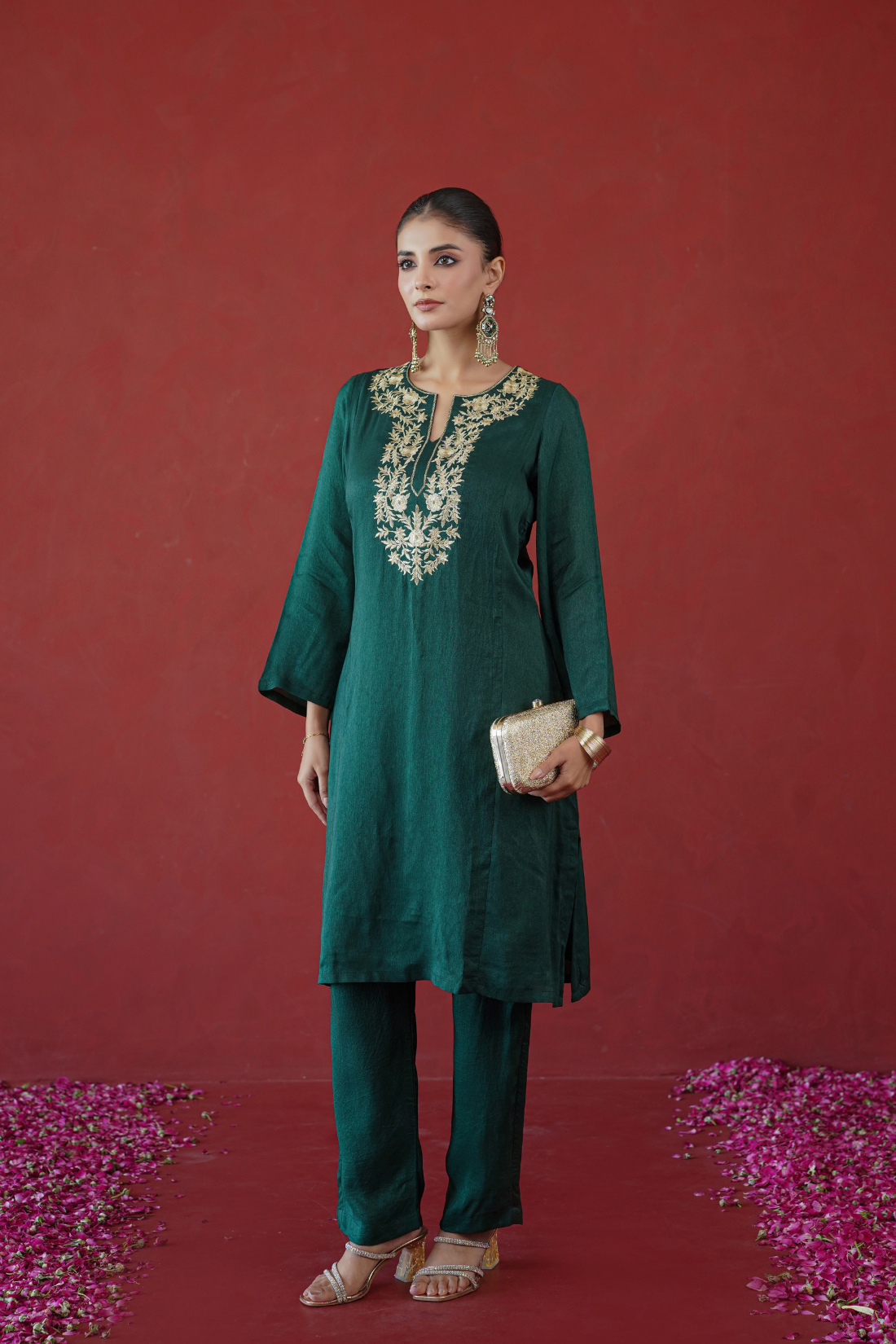 Green Zari Embroidered Tunic Set