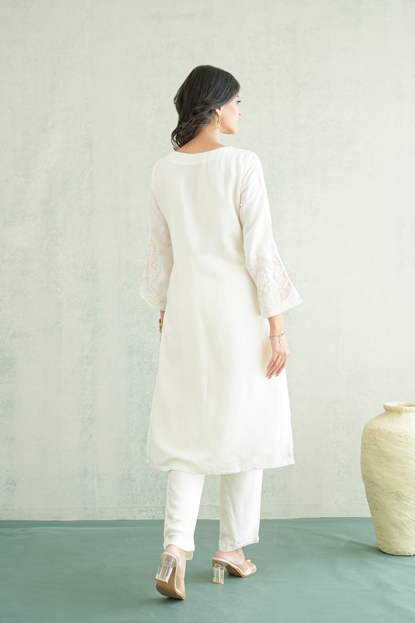 Off White embroidered Tunic Set
