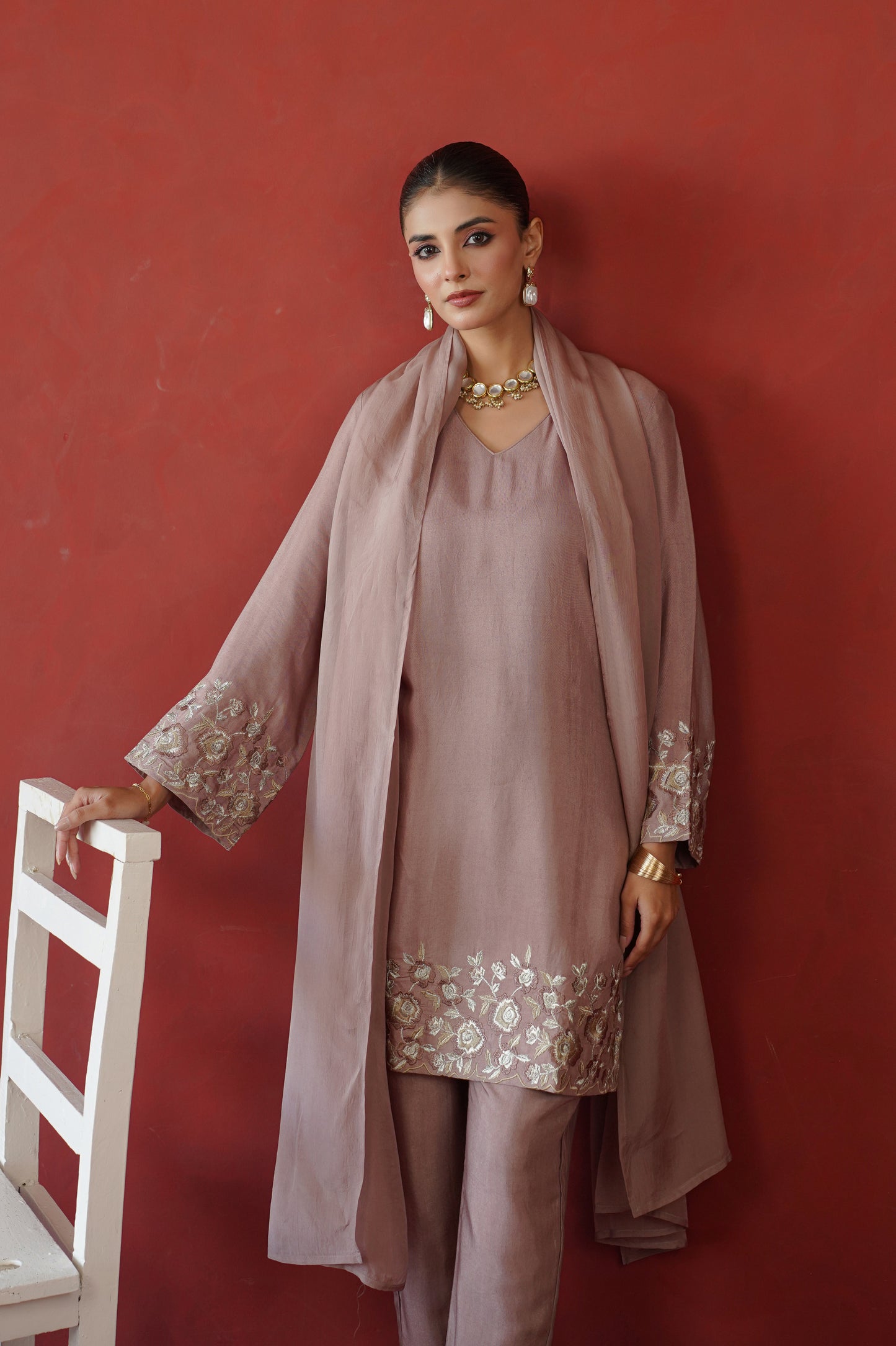 Mauve Zari Embroidered Suit Set