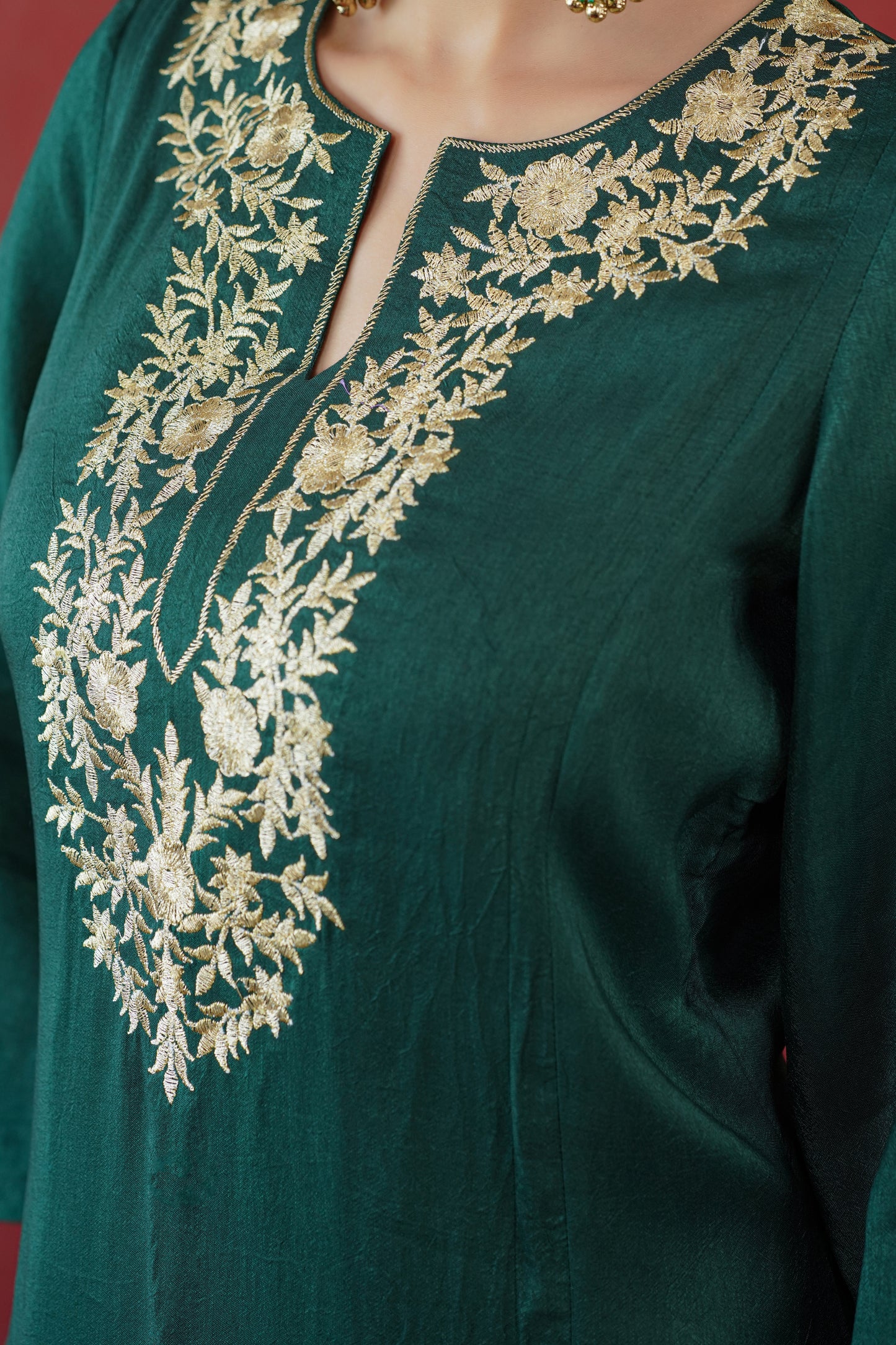 Green Zari Embroidered Tunic Set