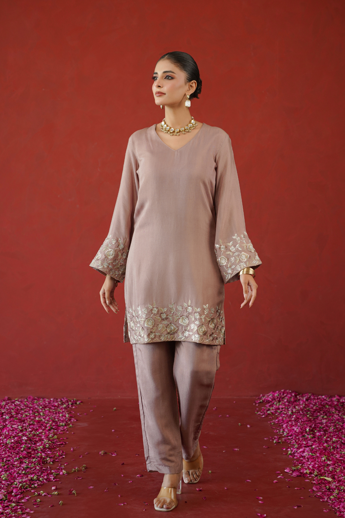 Mauve Zari Embroidered Suit Set
