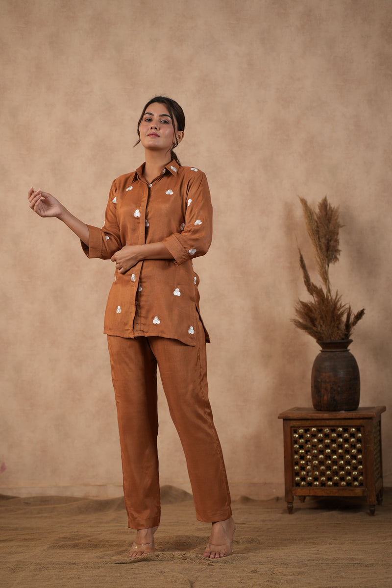 Brown Embroidered co-ord set