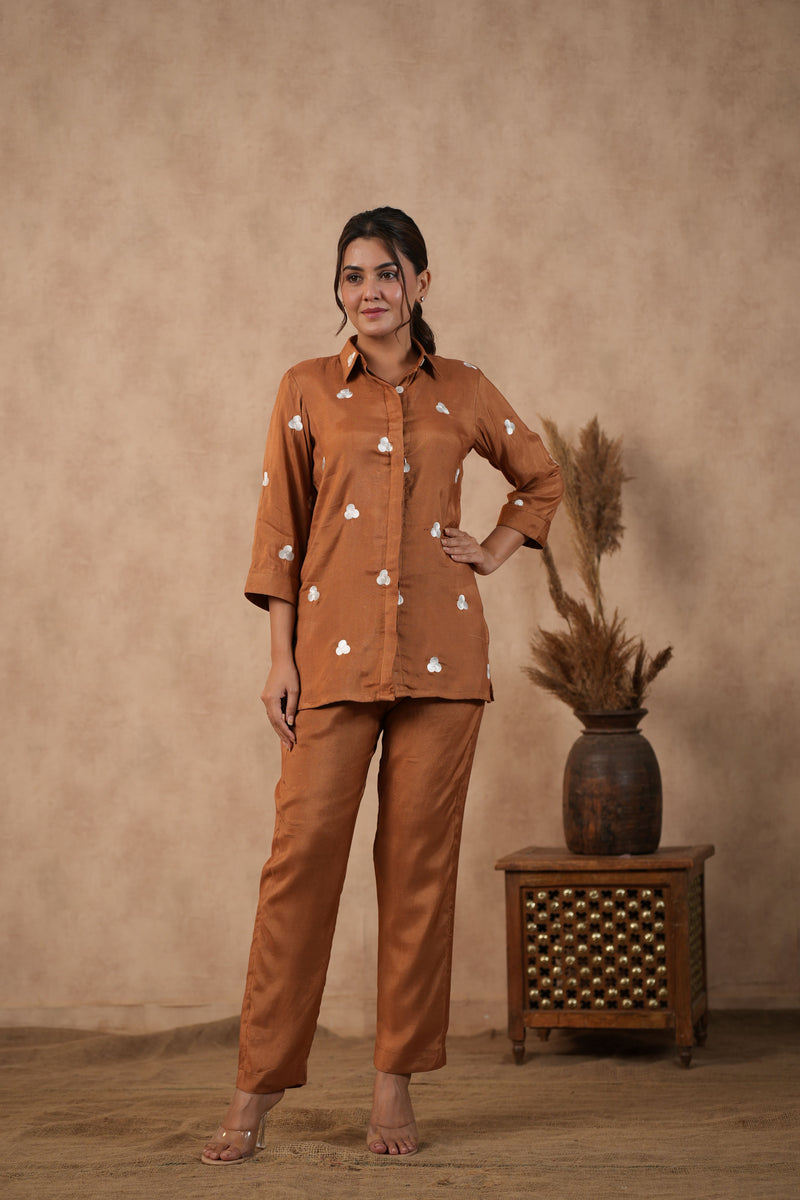 Brown Embroidered co-ord set