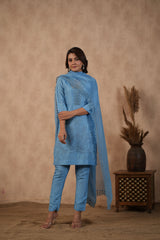 Blue Embroidered Suit set ( Set of 3 )