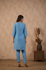 Blue Embroidered Suit set ( Set of 3 )