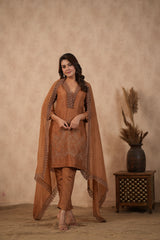 Brown Embroidered Suit set ( Set of 3 )