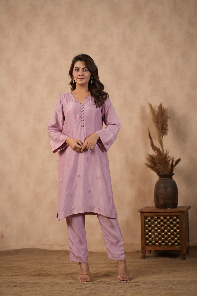 Lilac Embroidered Tunic set ( Set of 3 )