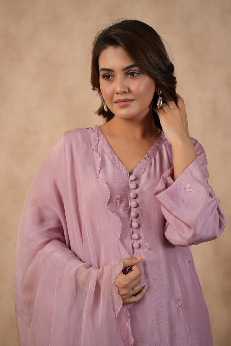 Lilac Embroidered Tunic set ( Set of 3 )