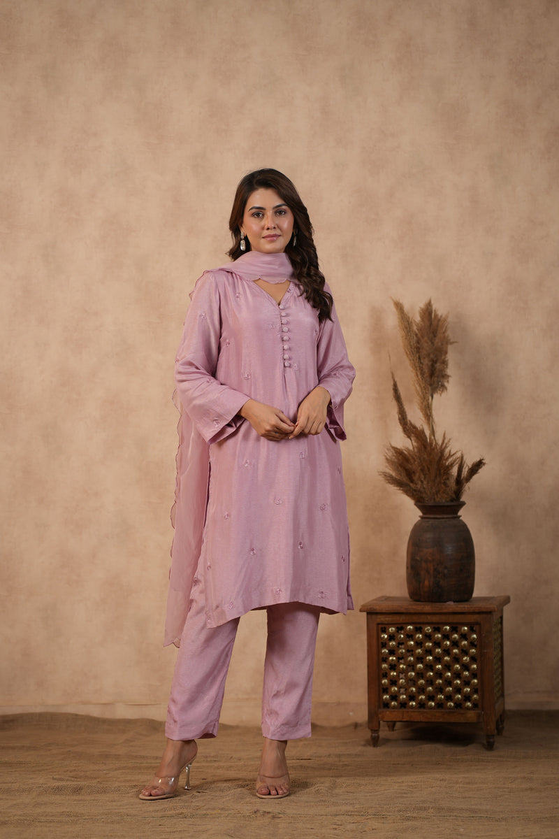 Lilac Embroidered Tunic set ( Set of 3 )