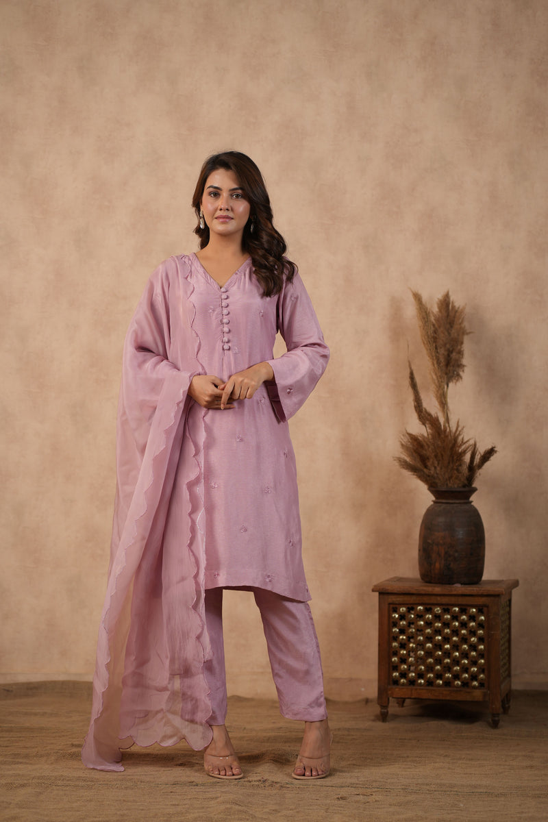 Lilac Embroidered Tunic set ( Set of 3 )